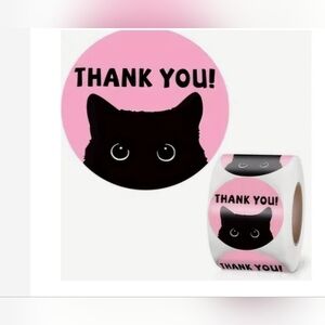 Thank You Black Cat Stickers - Pink and Black. 500 Count 2"